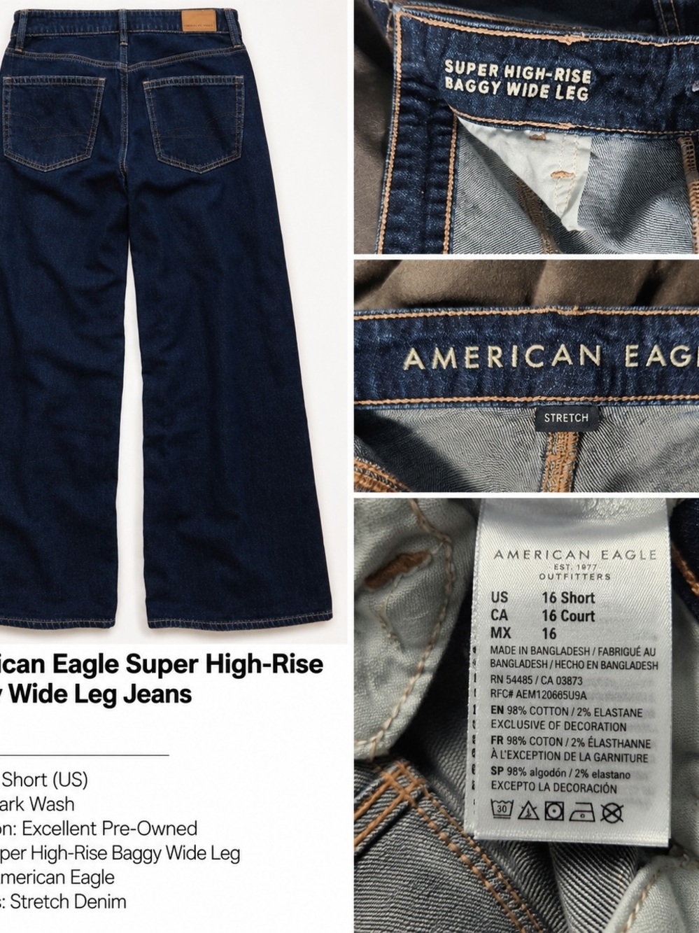 American Eagle Outfitters Dark Blue Super High-Rise Baggy Wide Leg Jeans